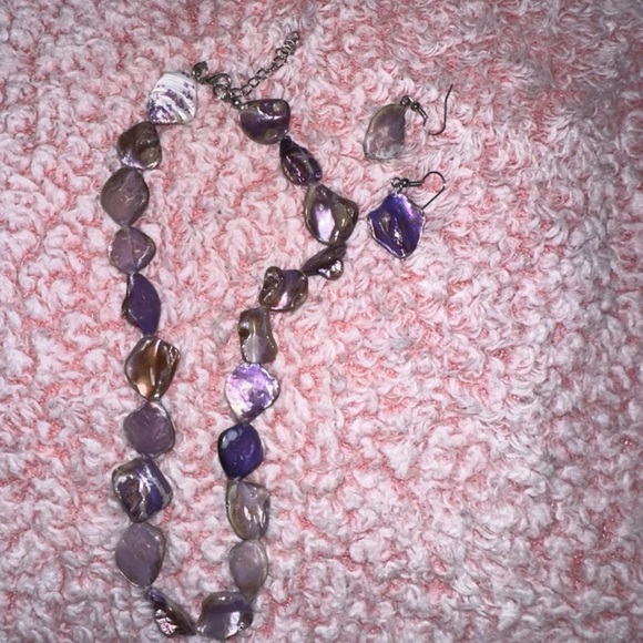 Purple and Brown Stone Necklace and Earring Set - Picture 5 of 8